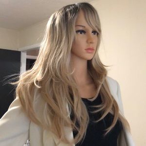ombré blonde wig mix blondes roots honey blonde layers side wig 22 inch NWT